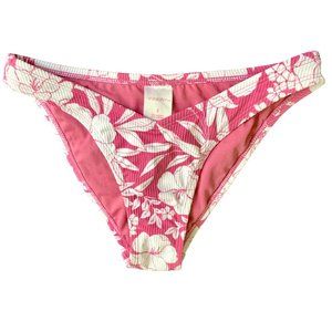 Xhilaration Juniors Pink White Floral High Leg Scoop Waist Bottom Suit Swim S L